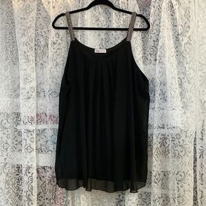 Black Sleeveless Blouse with Silver Beaded Straps